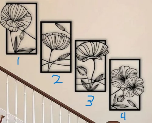 Elegant Floral Line Art - 4-Piece Wall Decor Set