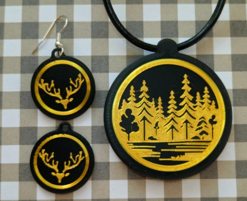 Pendant forest and earrings deer